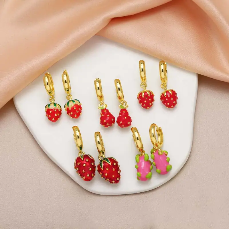 AS jewelry hot style fruit strawberry dragon fruit pendant oil drop earrings earrings female erv50
