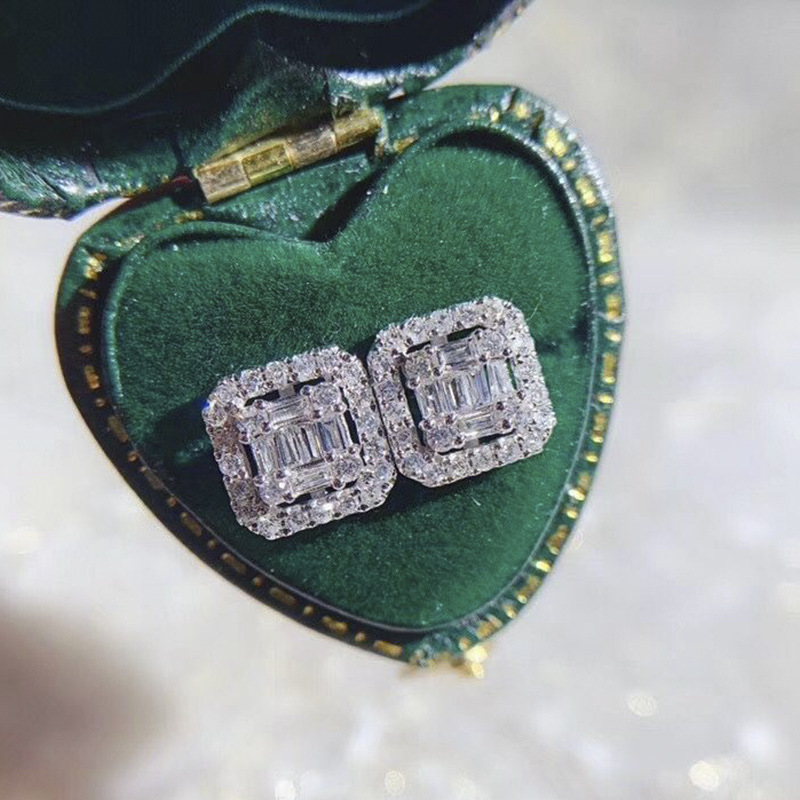New earrings light luxury T square rock sugar diamond zircon earrings women's exquisite Valentine's Day gift jewelry