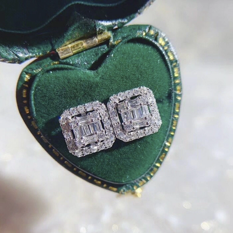 New earrings light luxury T square rock sugar diamond zircon earrings women's exquisite Valentine's Day gift jewelry