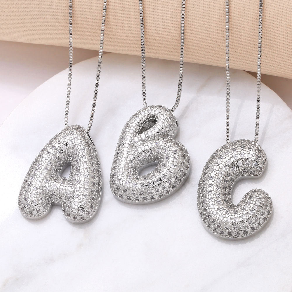 European and American hot-selling 26 English letters pendant necklace copper plated real gold inlaid with zircon clavicle chain nkq71