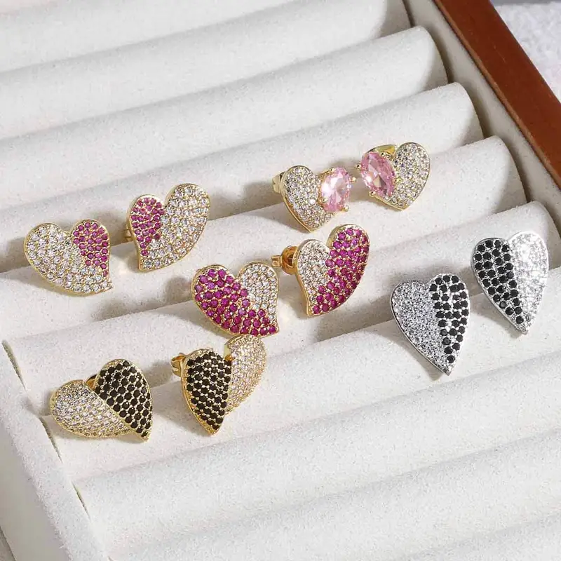 AS jewelry copper plated 18k gold heart inlaid zircon earrings earrings female era262