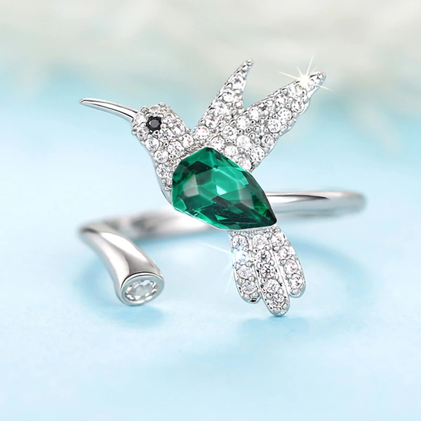  Fashionable niche design colorful ring female hummingbird open adjustable ring popular style