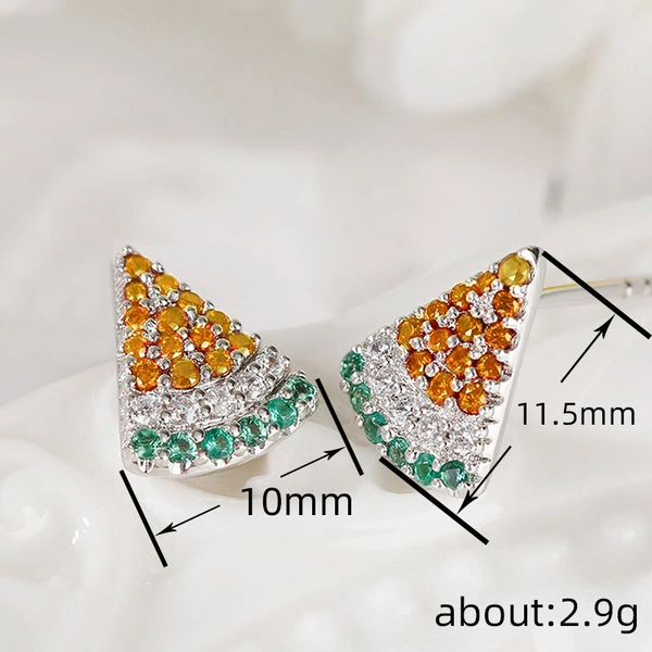  European and American watermelon earrings inlaid with zircon small fresh sweet earrings fashionable exquisite earrings