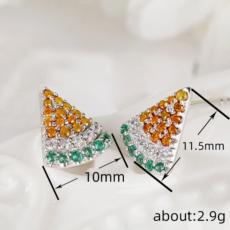  European and American watermelon earrings inlaid with zircon small fresh sweet earrings fashionable exquisite earrings