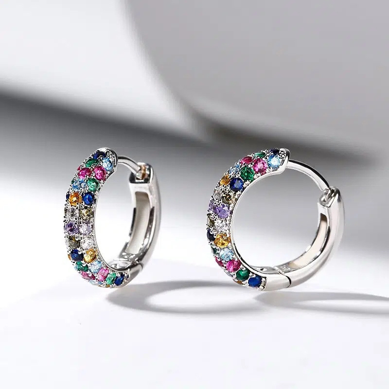 Colorful zircon earrings for women, niche design, high-end earrings, simple and fashionable, versatile earrings