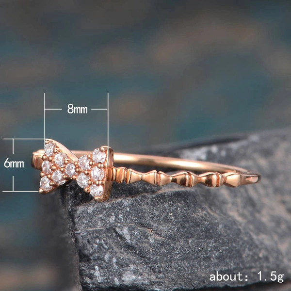  Fashionable new women's bow ring copper plated rose gold inlaid zircon prom party ring jewelry