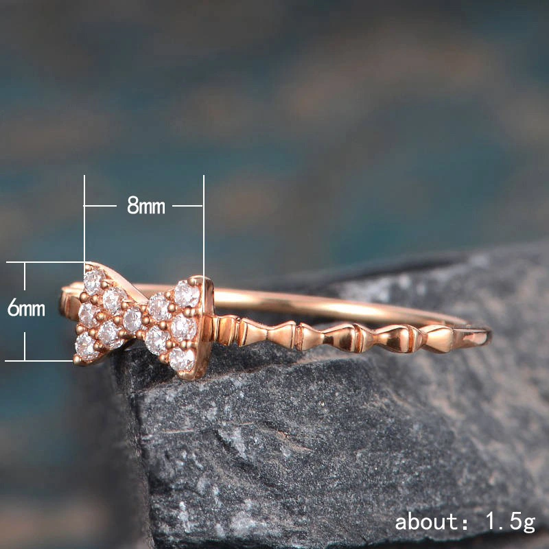  Fashionable new women's bow ring copper plated rose gold inlaid zircon prom party ring jewelry
