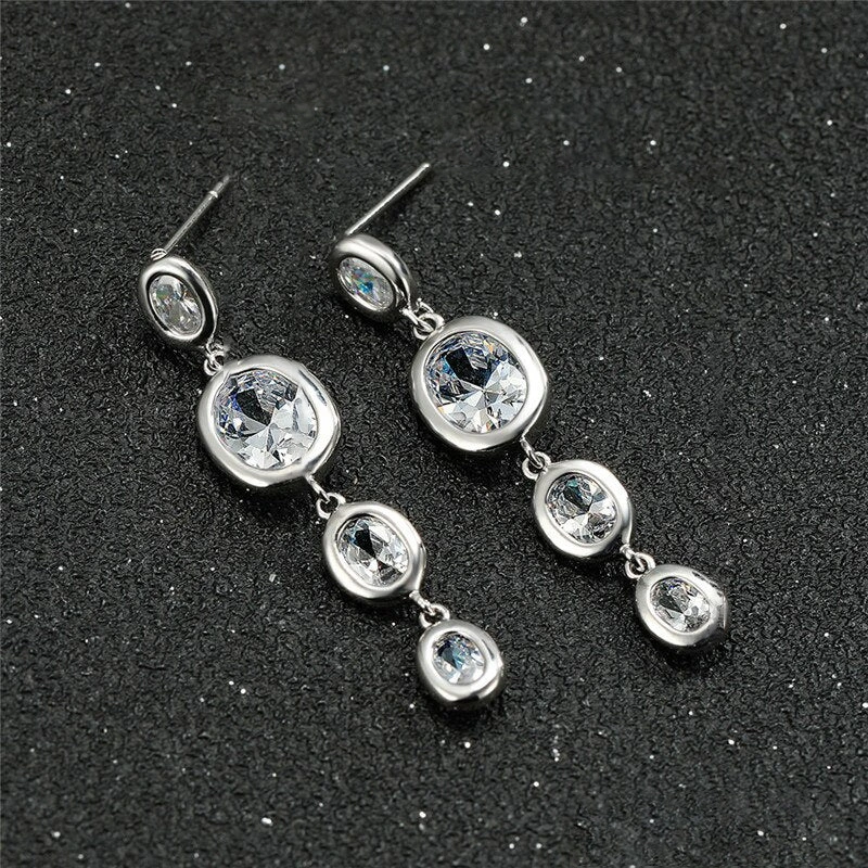 Zircon imitation tassel earrings Japanese and Korean small fresh Internet celebrity sweet earrings oval geometric female earrings jewelry