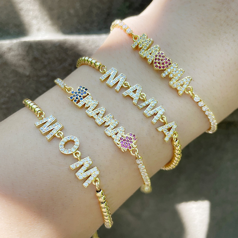 New Mother's Day Bracelet European and American Creative Inlaid Zircon Letter MAMA Splicing Pull-out Bracelet brd42