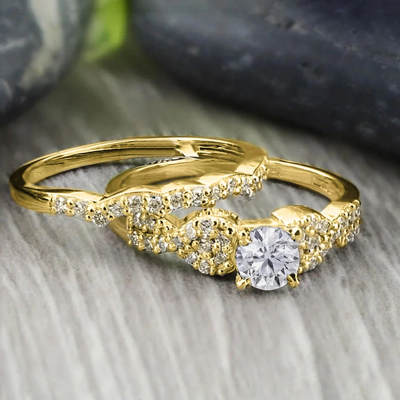  European and American fashion shiny couple rings for women, luxurious design wedding rings, geometric high-end two sets of rings