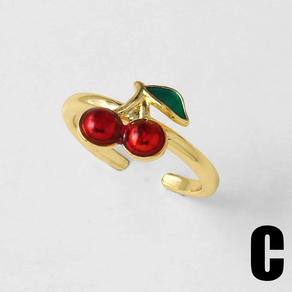 AS jewelry Europe and the United States hot selling full zircon fruit cherry ring copper plated real gold open ring female rir90
