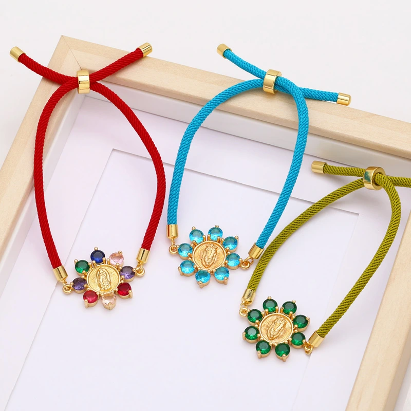 Hot selling fashion Madonna flower braided bracelet women inlaid with colored zircon accessories bracelet bra63