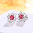  High-end luxury earrings imitation pigeon blood red diamonds surrounded by pear-shaped teardrop earrings flower earrings for women