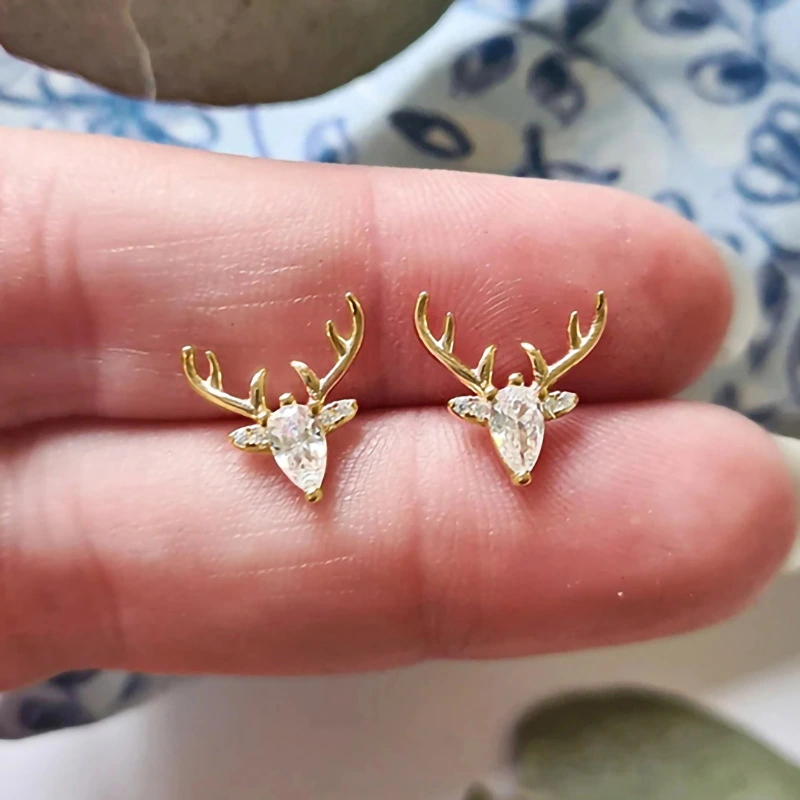  Cute inlaid geometric zircon deer earrings for women Christmas fashion earrings exquisite matching earrings