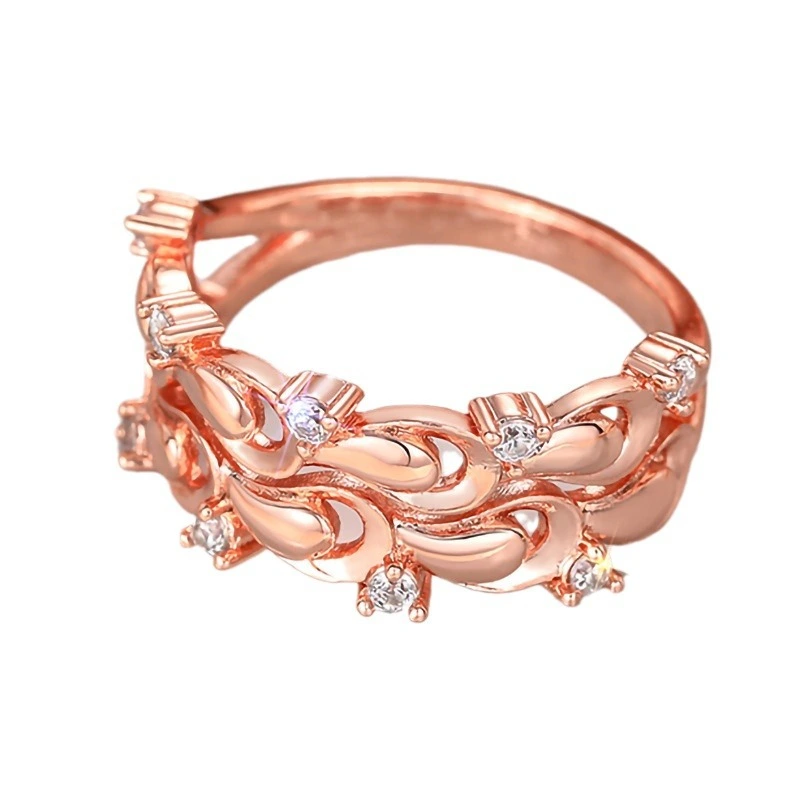  New ladies exquisite ring female wave line inlaid zircon ring fashionable popular princess single ring