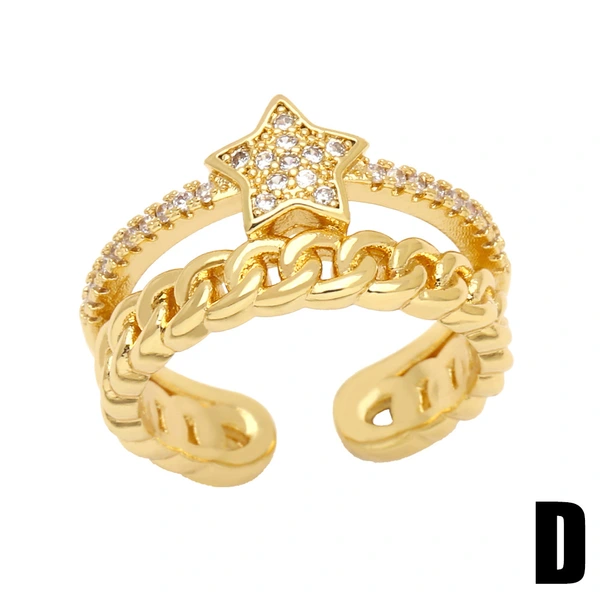 Clearance European and American high-end ring personality trend double-layer opening star moon love ring rin89