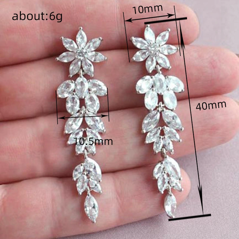 New fashion luxury temperament shining earrings long elegant floral flower earrings tree leaf earrings