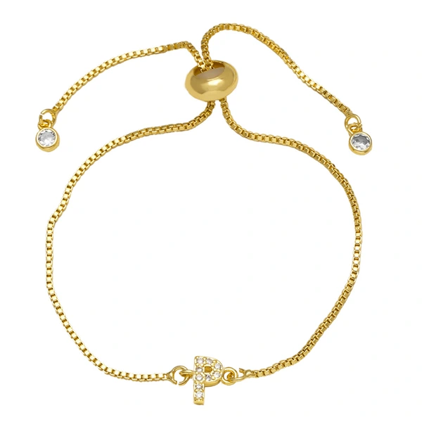 AS jewelry full zirconium 26 English letters bracelet copper plated real gold adjustment jewelry brm62