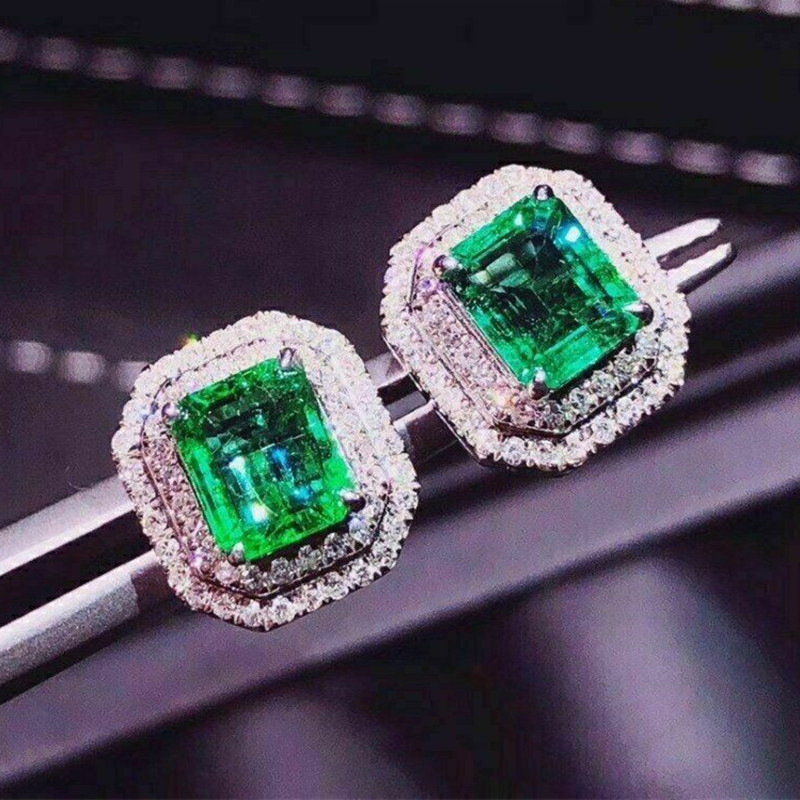  Rectangular full diamond palace style earrings double layer rich and gorgeous lady earrings queen all-match earrings for women