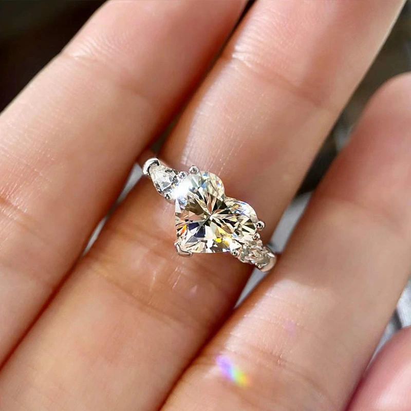 Cubic zirconia love water drop rings heart-shaped princess queen temperament ring stall hot selling