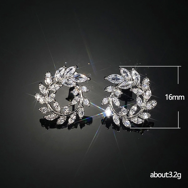 Live streaming celebrity hot-selling earrings, luxurious full diamond micro-inlaid leaf olive branch earrings, factory wholesale
