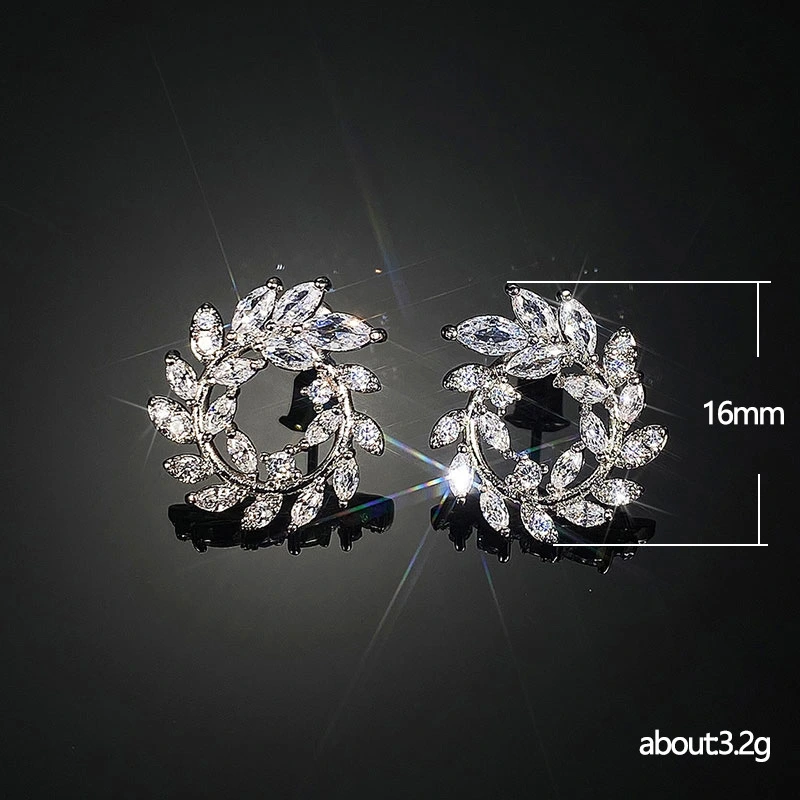 Live streaming celebrity hot-selling earrings, luxurious full diamond micro-inlaid leaf olive branch earrings, factory wholesale