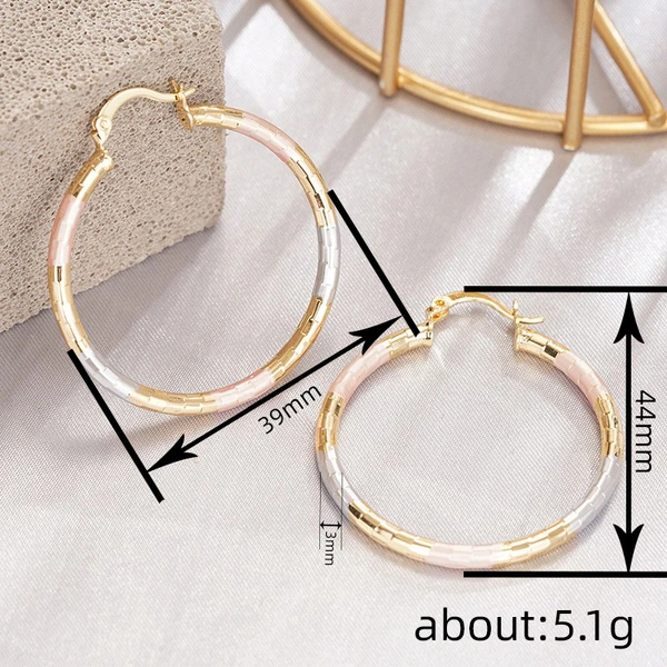 Manufacturer wholesale fashionable earrings for women three-color oil-painted thin hoop earrings with checkerboard texture niche design