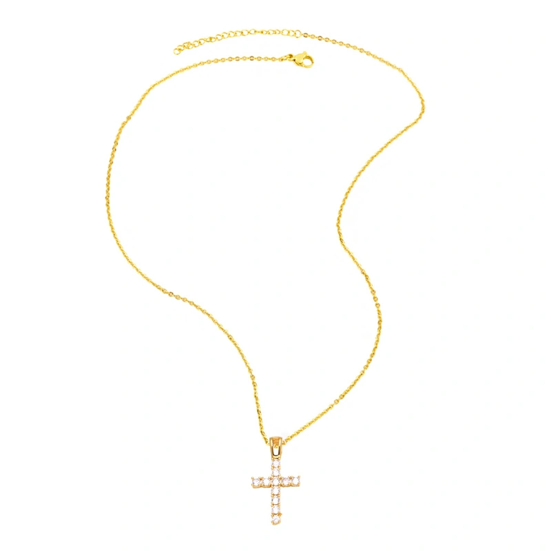 AS jewelry European and American hip-hop cross pendant necklace female micro-inlaid zircon real gold-plated clavicle chain nka001