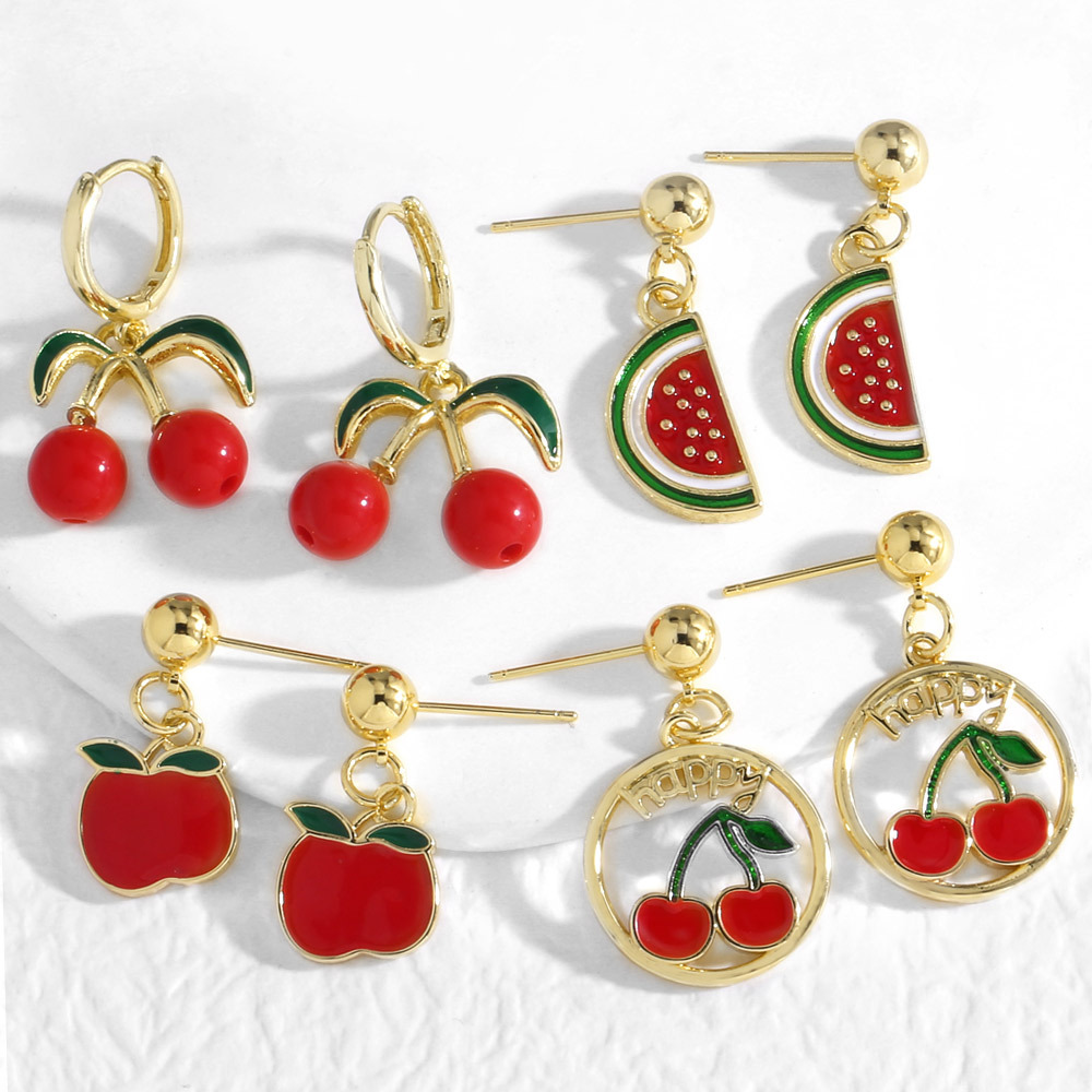 AS jewelry hot selling oil-plated gold fruit cherry watermelon earrings earrings erq51 earrings
