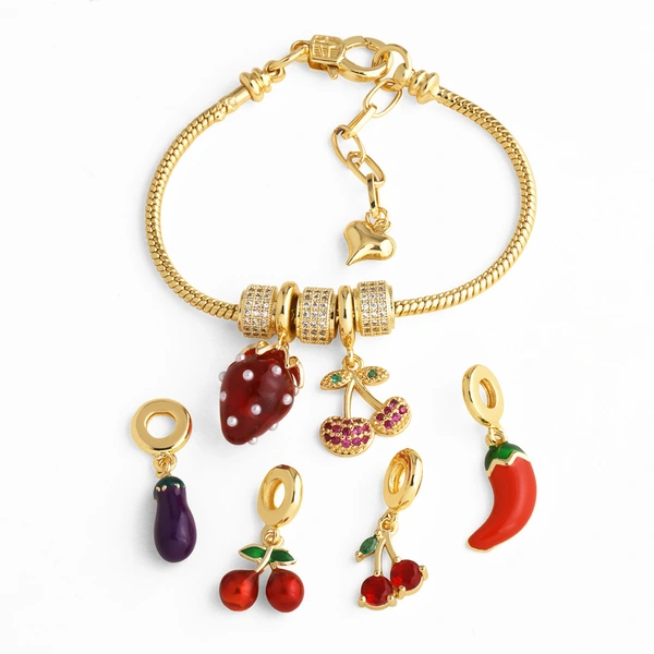 AS jewelry European and American copper plated real gold oil drop fruit cherry strawberry bracelet brm53 bracelet