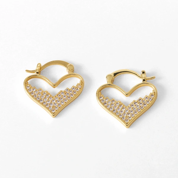 European and American jewelry love heart earrings for women copper plated real gold inlaid zircon earrings wholesale era313