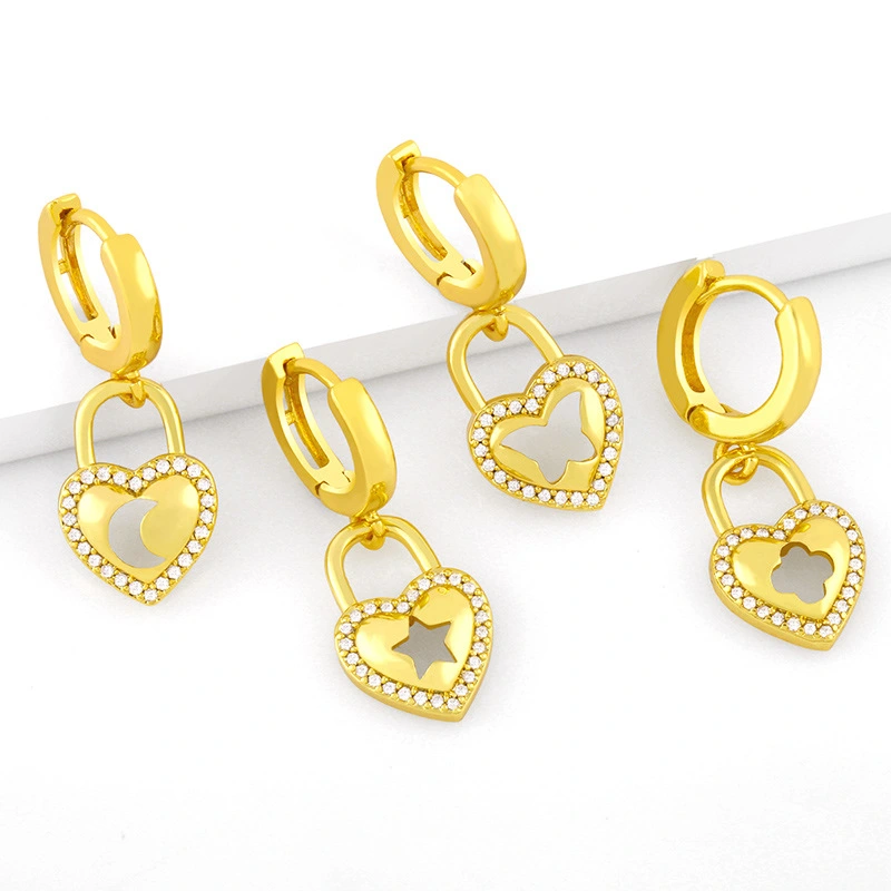 Clearance Korean version of the personalized earrings love lock earrings hollow cross butterfly star moon diamond earrings female erx07