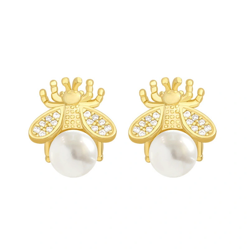 Simple and compact Korean earrings for women, niche design, bee imitation pearl earrings, 2022 spring new style