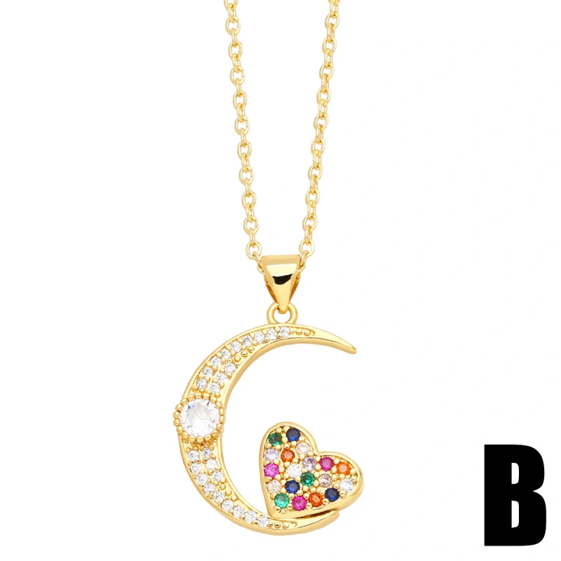 Clearance sale European and American jewelry micro-inlaid colored zircon love necklace trendy all-match heart-shaped clavicle chain nkn77