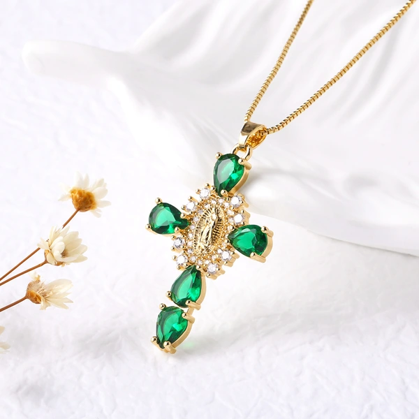 AS jewelry European and American Virgin Mary cross pendant men and women's color zircon necklace nkb462