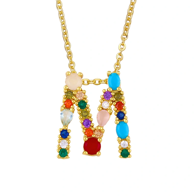 Letter necklace European and American new color zircon necklace with diamond surname English AZ letter necklace nkp25