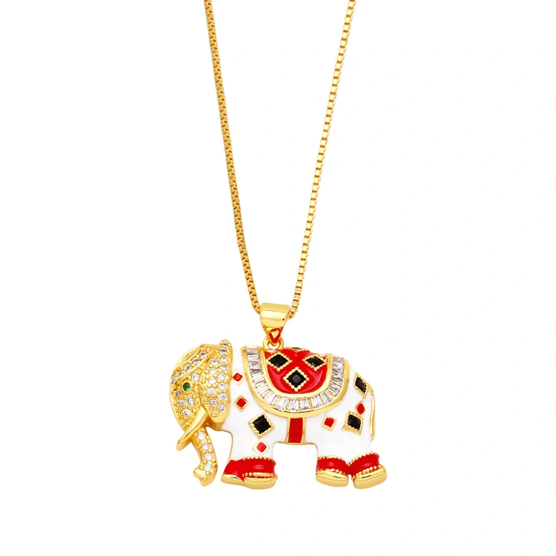 European and American autumn and winter all-match animal elephant pendant necklace style color oil drop lucky elephant necklace nkb585