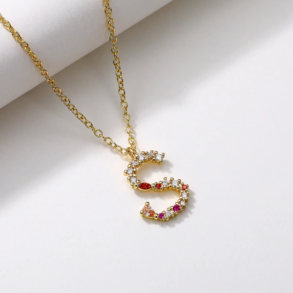 Full diamond letter S necklace copper gold-plated English necklace female DIY pendant diamond clavicle necklace