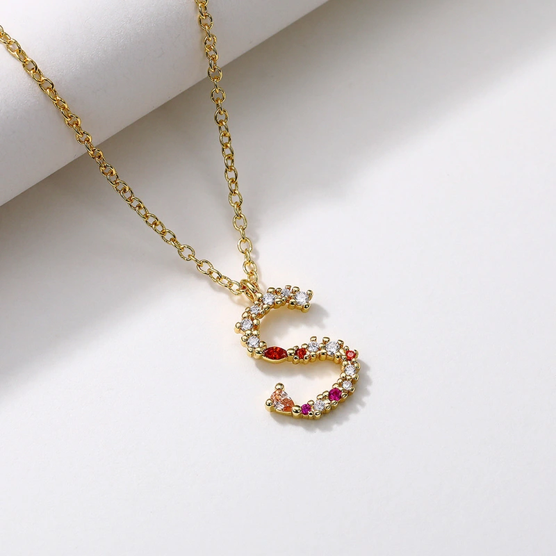 Full diamond letter S necklace copper gold-plated English necklace female DIY pendant diamond clavicle necklace