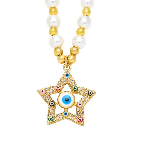 Clearance five-pointed star eye pendant temperament pearl necklace high-end devil eye necklace female nkb687