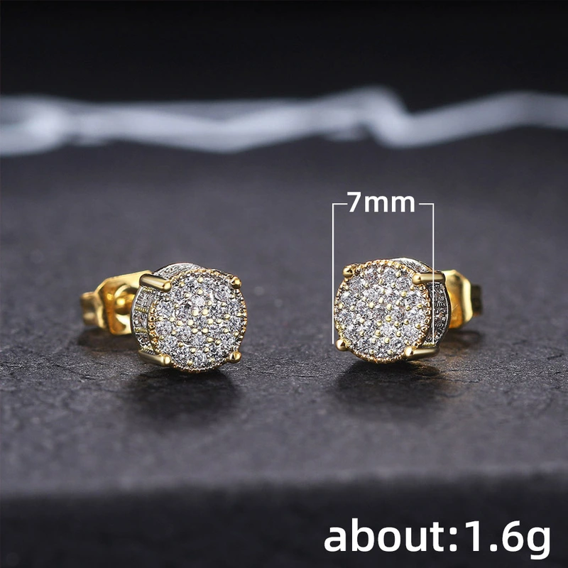 European and American hot-selling full diamond hip-hop men's earrings micro-inlaid zircon electroplated round earrings wholesale