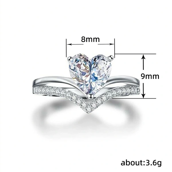 Luxury Crown Valentine's Day Ring New Micro-inlaid V-shaped Heart Ring Kuaishou Internet Celebrity Live Broadcast