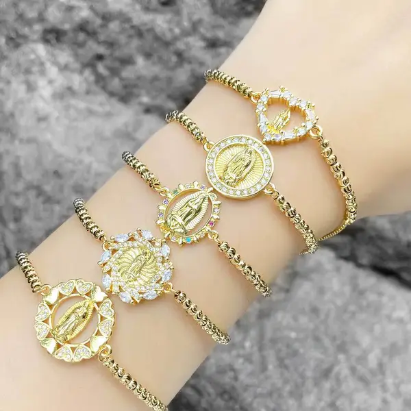 AS jewelry European and American love Virgin Mary zircon bracelet female copper plated 18K real gold bracelet jewelry accessories brf28