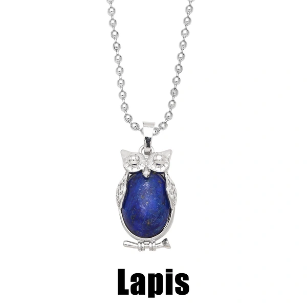 Hot selling crystal agate owl necklace retro punk style owl pendant silver sweater chain nkb660