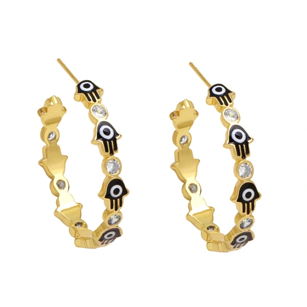 Clearance European and American style retro Fatima hand earrings female trendy personality color drop oil C shape earrings ers99