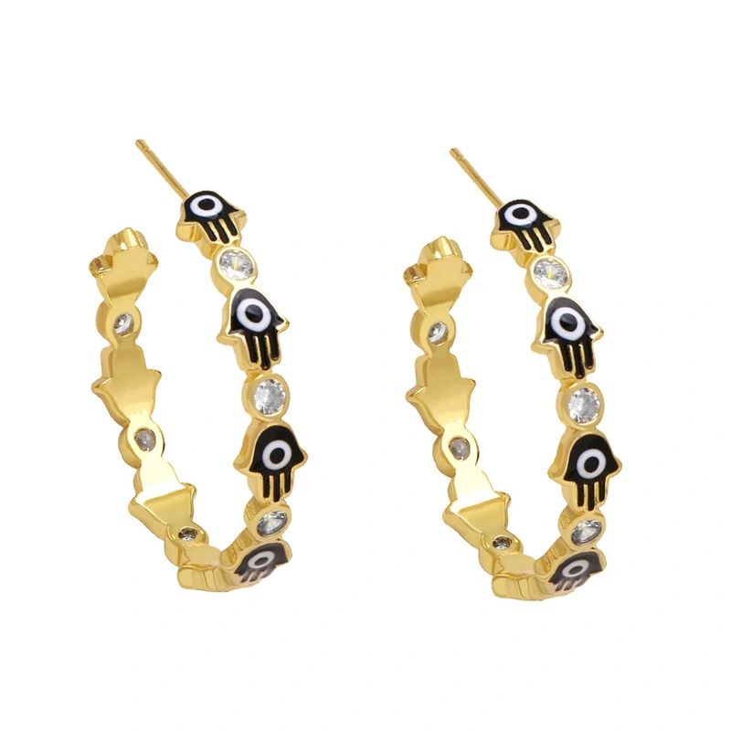 Clearance European and American style retro Fatima hand earrings female trendy personality color drop oil C shape earrings ers99