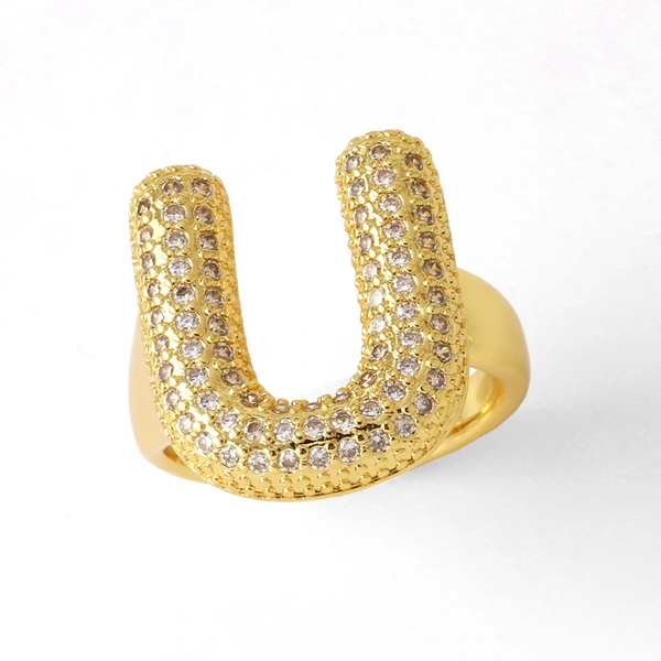 AS jewelry 26 English letters ring female gold-plated full zircon open ring rih31