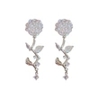  European and American rose earrings for women, fashionable and exquisite inlaid zircon earrings, shiny and elegant