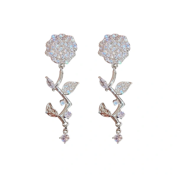  European and American rose earrings for women, fashionable and exquisite inlaid zircon earrings, shiny and elegant
