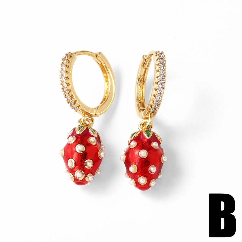 AS jewelry new oil-drip copper plated 18k gold fruit insect strawberry earrings earrings female ery28